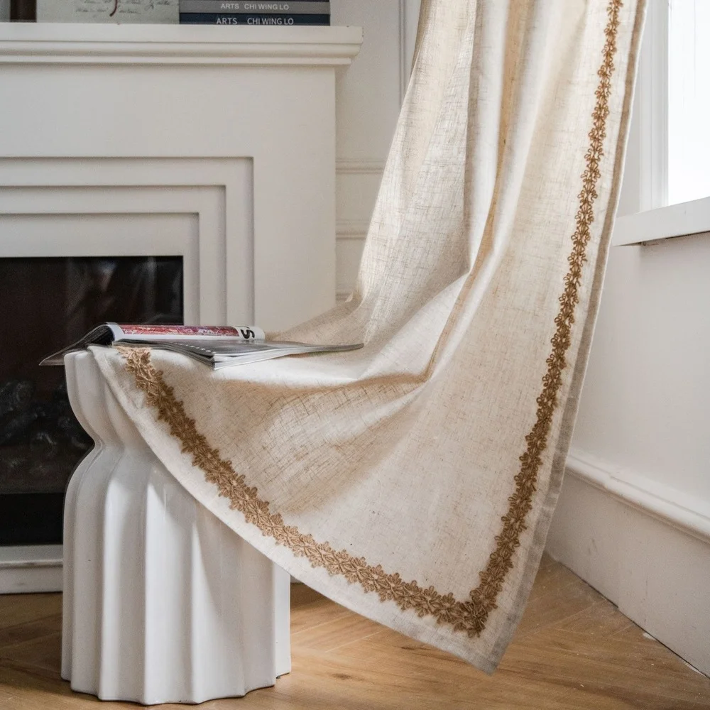 

Japanese Pure Color Cotton Linen Curtain Finished Hemp Rope Edge Curtain Gazebo Decorative Curtains for Living Room the Bedroom