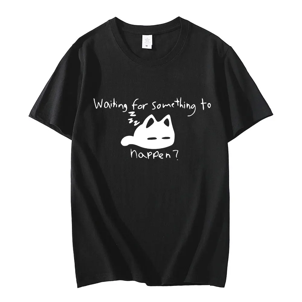 

Waiting for Something To Happen Omori Cat Print T-shirt Funny Cats Lover T Shirt Harajuku Anime Graphic T-Shirts Unisex Tops