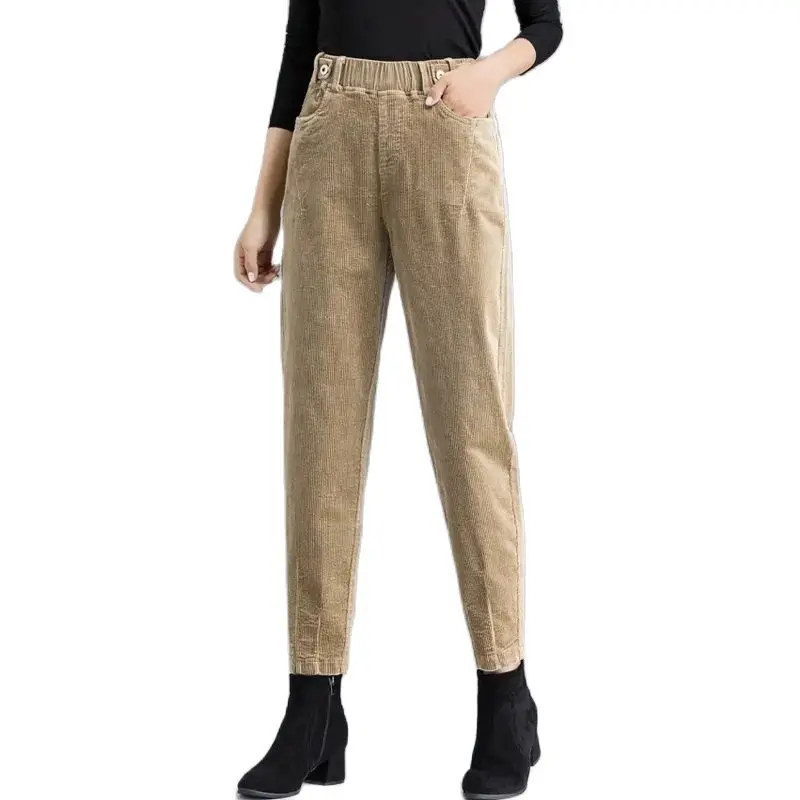 

Women Corduroy Pants Autumn Winter Add Velvet Thickening Mom's Radish Pants Femme Khaki Harun Pants Female Trousers
