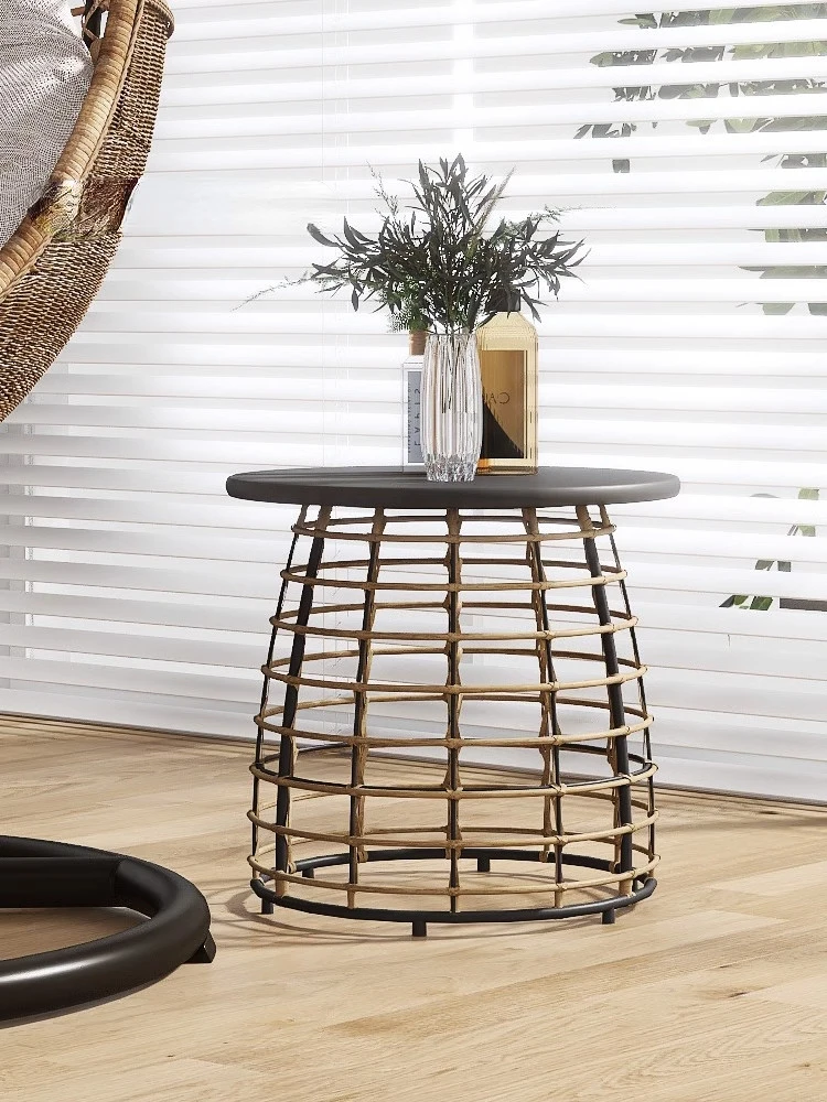 

Home Rattan Iron Coffee Table Living Room Balcony Mini Movable Corner Table Modern Light Luxury Side Table