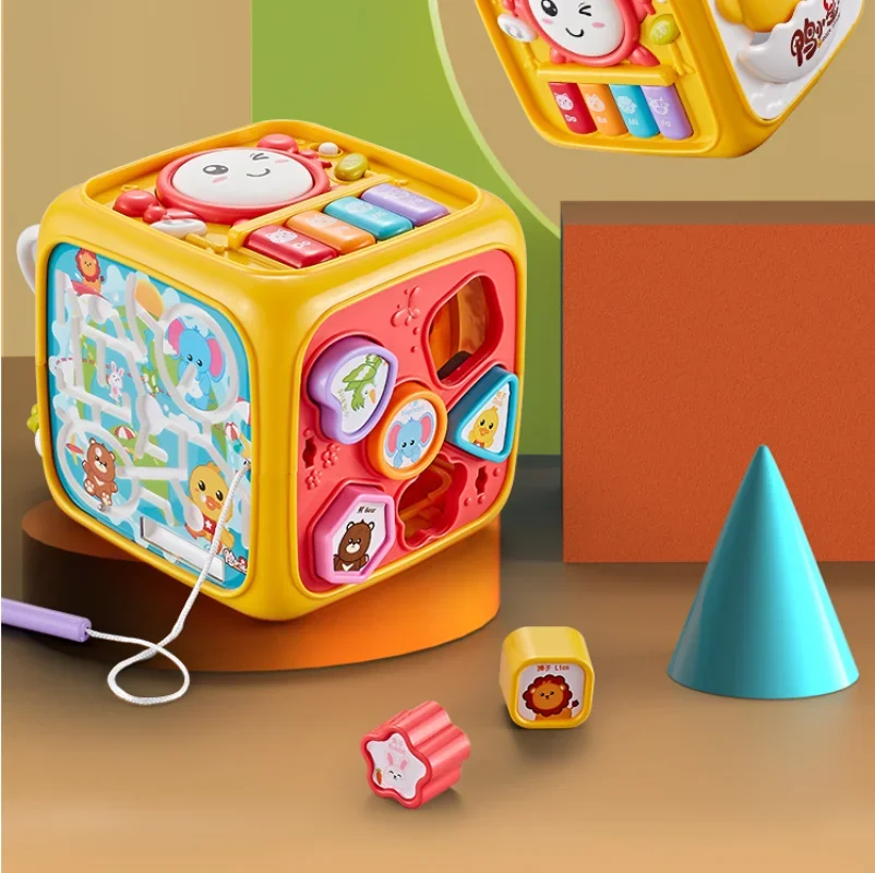 

6 in 1 Multifunction Musical Toys for Baby Activity Cube Hand Drum Bead Maze Counting Toy Baby Toddler Girl Learning Toys Gifts