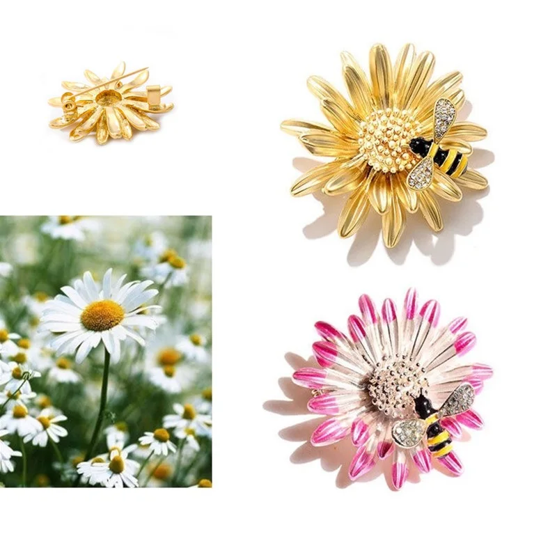 

Korea Cute All-Match Dripping Oil Bee Daisy Brooches Fashion Flower Corsage Clothes Corner Buckle Female Accessories Pin Jewelry