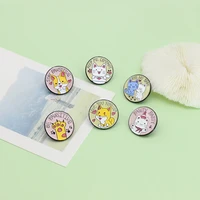 cartoon animal series lapel pins custom round cat and dog brooches backpack badge corsage bag jewelry gifts for kids wholesale