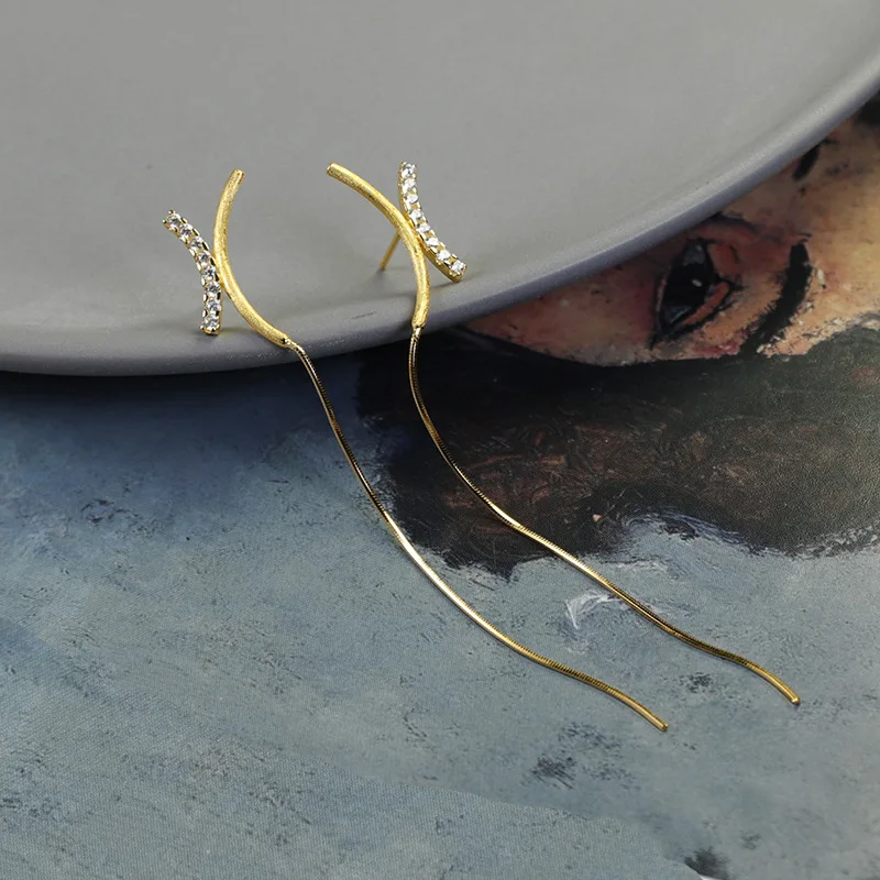 

INATURE 925 Sterling Rhinestone Crystal Long Tassel Drop Earrings for Women Party Wedding Jewelry