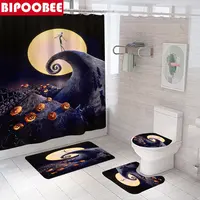 180x180cm Halloween Shower Curtain Full Moon Evil Pumpkin Bathroom Curtains Set Pedestal Rugs Bath Mats Toilet Cover Lid