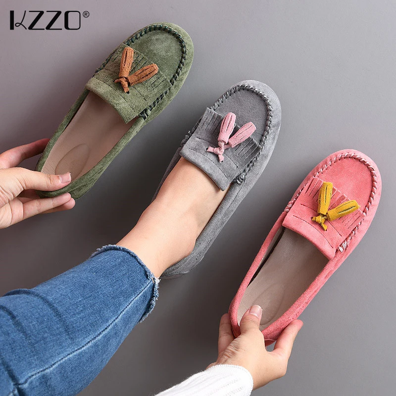 

KZZO Top Handmade Women's Flats Pigskin Suede Leather Luxury Moccasins Loafers Spring Autumn 2022 Trend Breathable Casual Shoes