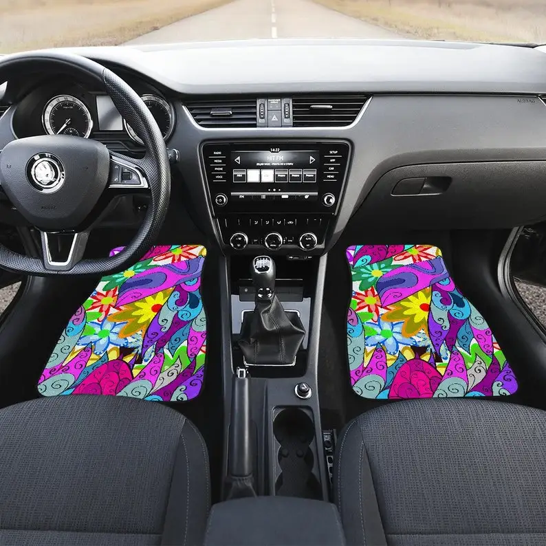 

Colorful Floral Flowers Abstract Art Car Floor Mats Set, Front and Back Floor Mats for Car, Car Accessories