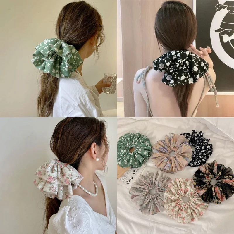 

New Korean Fashion Flower Hair Rope Loop Oversize Large Elastic Hair Band Flower Scrunchies Girls Hair Accessories for Woman