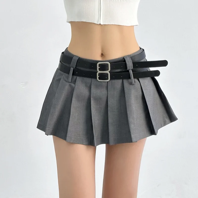 

Женская плиссированная мини-юбка TVVOVVIN, летняя пикантная мини-юбка с низкой талией и двойным поясом, 2023