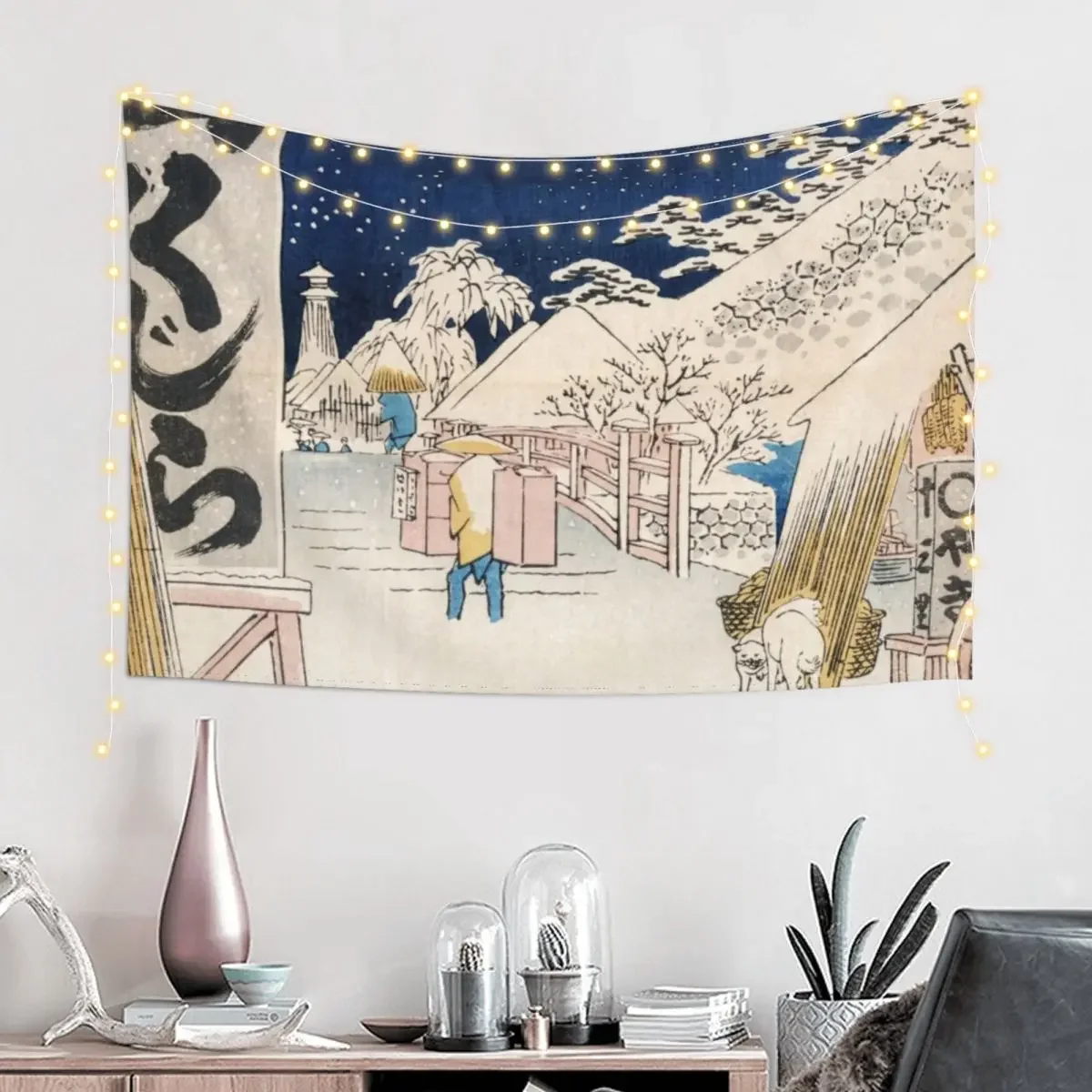 Бикини Мост в снегу Винтаж Укиё-э японское искусство гобелен декоративные