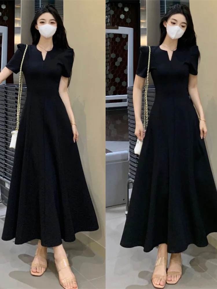 Plus size Chubby Girl Hepburn Sle Black Dress Women 2024 Summer New Elegant Socialite Goddess Temperament High Sense Long d... |