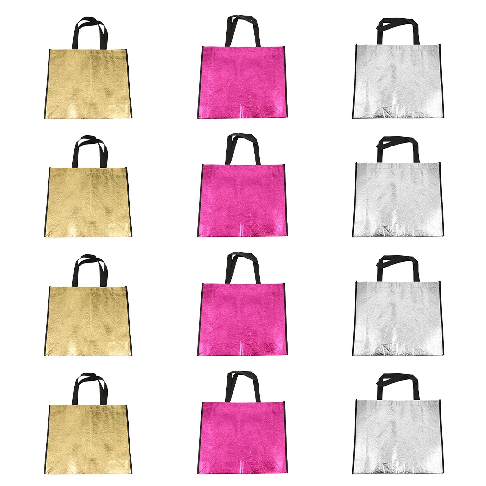 

Bagsnon Woven Shopping Gift Tote Grocery Party Storage Pouches Present Reusable Birthday Glossy Large Pouch Packaging Nonwovens