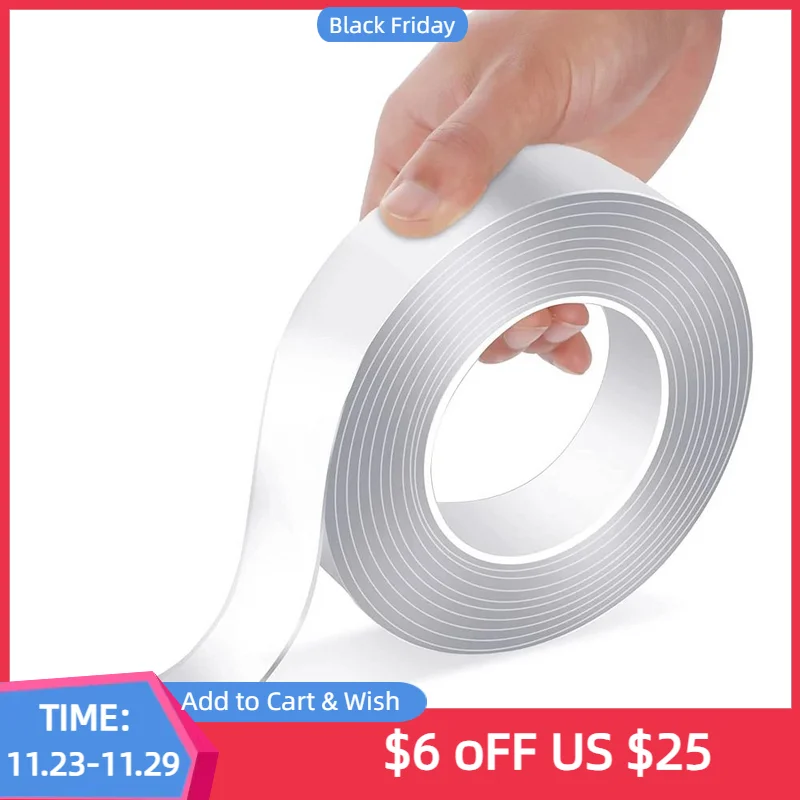 

10M Ultra-strong Double-sided Adhesive Tape Transparent Waterproof Nano No Traces Tape Removable Wall Two Side Tape 20/30mm