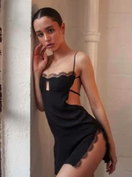 fashion dresses sexy hollow out halter black lace up slim mini dress women summer new casual club street beach bodycon