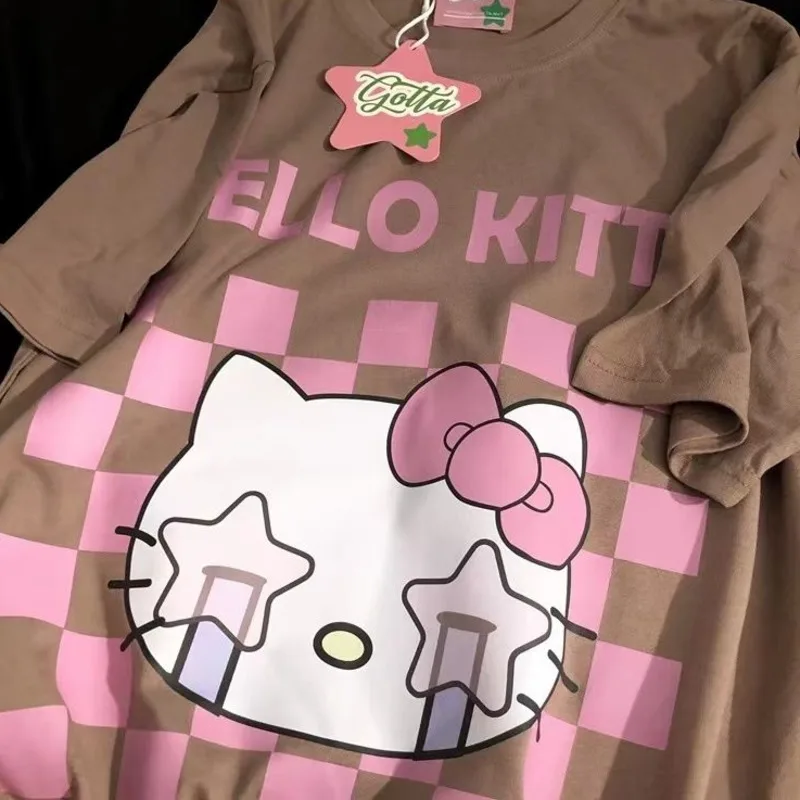 Sanrio Hello Kitty Kawaii Anime Aesthetics T-shirt Women Graphic Oversized Top One Pieces Harajuku Korean Fashion Tees Clothes images - 6