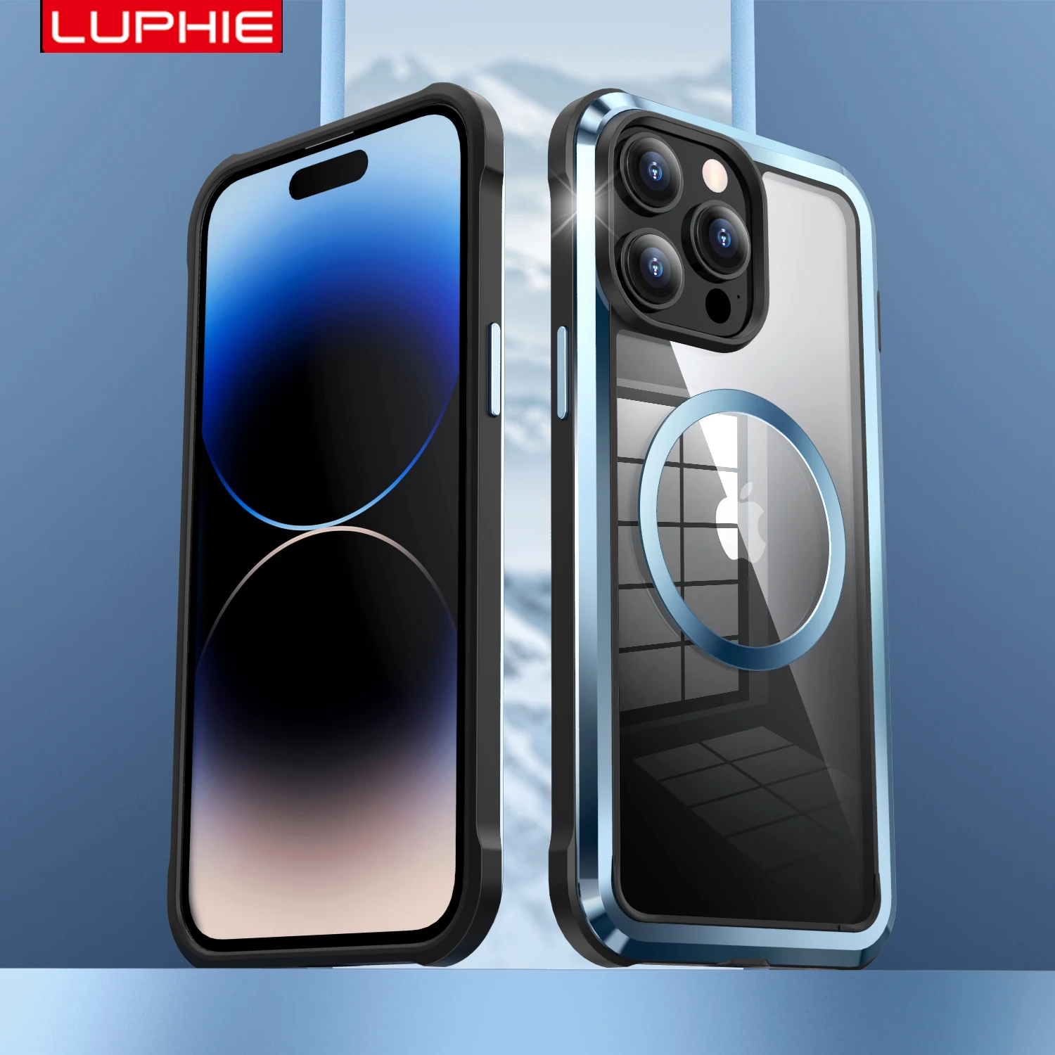 

Luphie Magsafe Case For Iphone 14 13Pro Max Stainless Steel Frame Clear PC Backplane Protection Cover Magnetic Wireless Charging