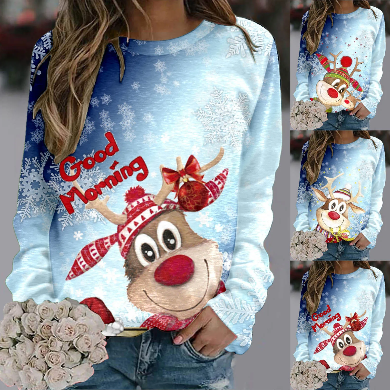 

Женский пуловер с круглым вырезом, с длинным рукавом