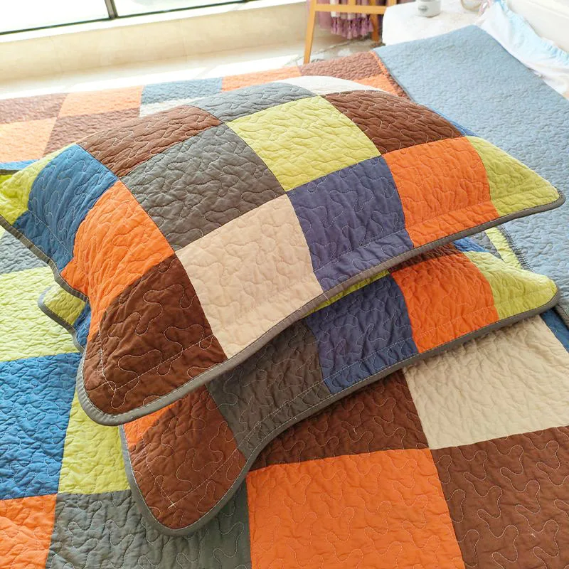 Клетчатое хлопковое одеяло комплект из 3 предметов покрывало на кровать двойное