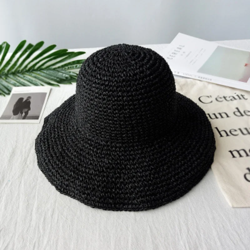 

Summer Hats for Women Retro Flat Drooping Hat Large Brim Hand-made Straw Hat Ladies Outdoor Sun Protection Beach Straw Hat