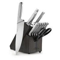 Self-Sharpening Stainless Steel 12-Piece Kitchen Knife Block Set Built-in Ceramic Sharpeners Contoured Handles