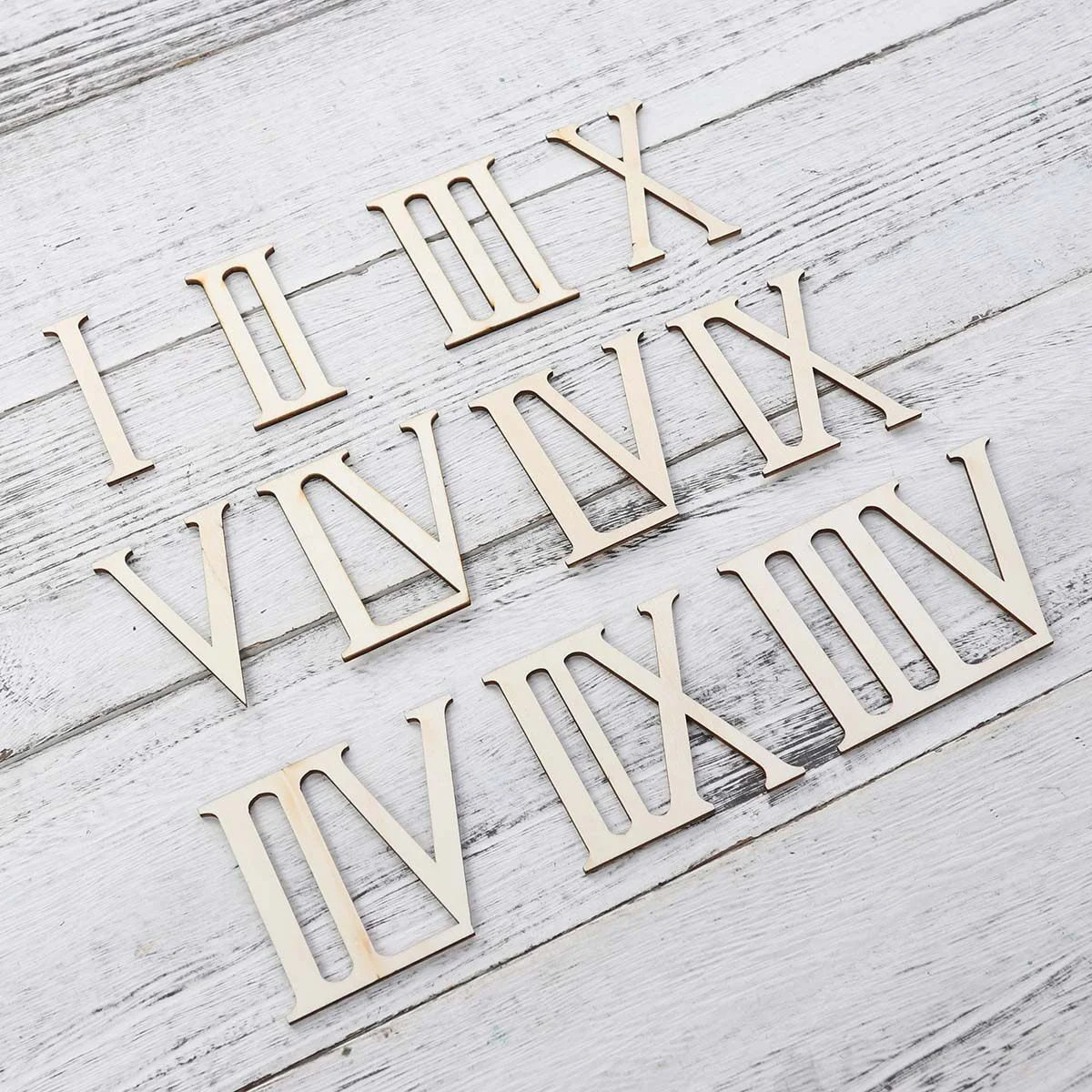

12 Pcs Digital Clocks Wood Carving Unfinished DIY Plaque Wooden Roman Numerals Slices Crafts Number 12pcs Bamboo