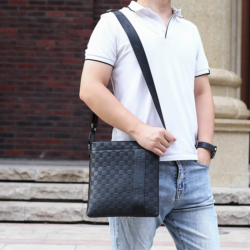 Men's Casual Plaid Bag Luxury Fashion Waterproof Boy Designer Messenger Bags Business 2023 Briefcase Korean Style Shoulder Bag