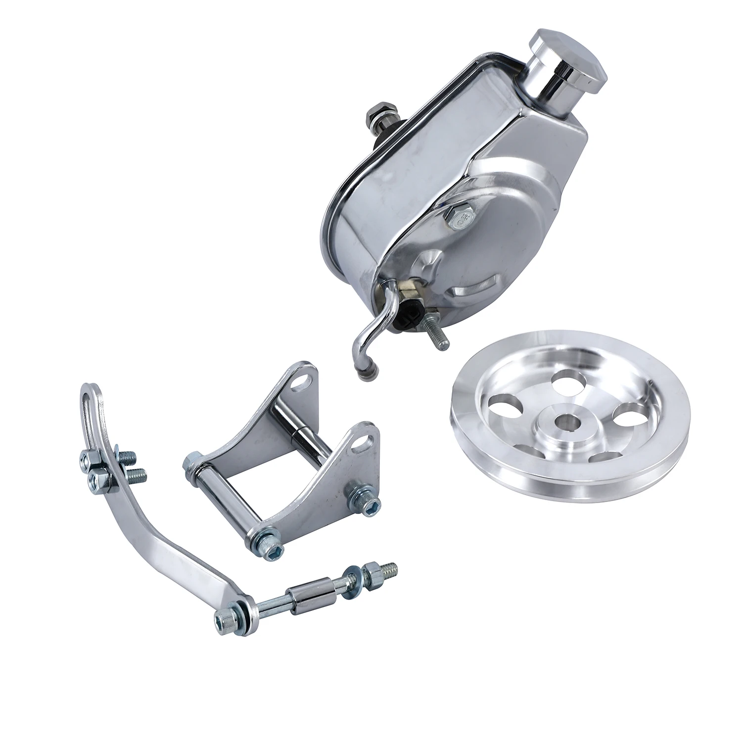 Фото Насос гидроусилителя руля Chrome Saginaw Style с кронштейном и шкивом с одним пазом для BBC SBC Chevy PSPK-201C №1