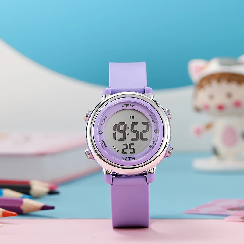 Легкие в чтении детские спортивные часы 35 мм семь цветов подсветка отображение