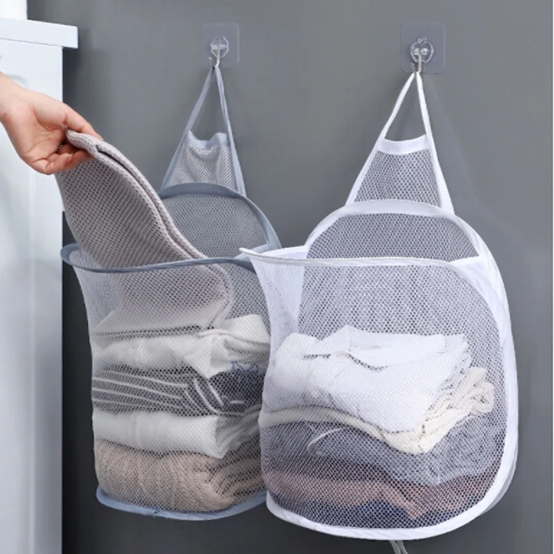 

Bathroom Dirty Laundry Basket Foldable Dirty Clothes Storage Bag Home Wall-mounted Mesh Dirty Clothes Basket Laundry Storage