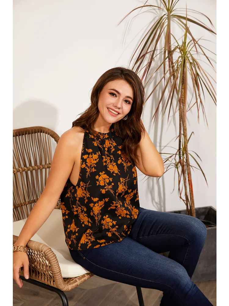 Chiffon top women's cropped sleeveless floral loose womenswear plus size feminino tanks