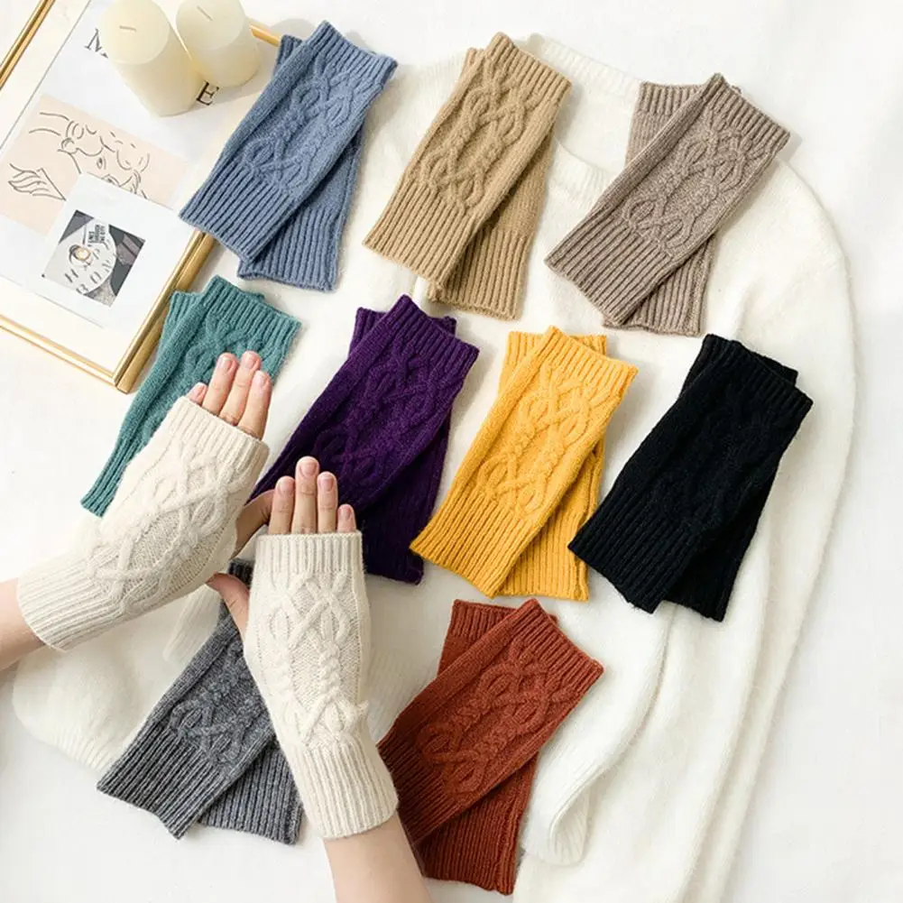 

1 Pair Half-finger Gloves Practical Fall Winter Korean Style Half-finger Woolen Gloves Soft Winter Gloves
