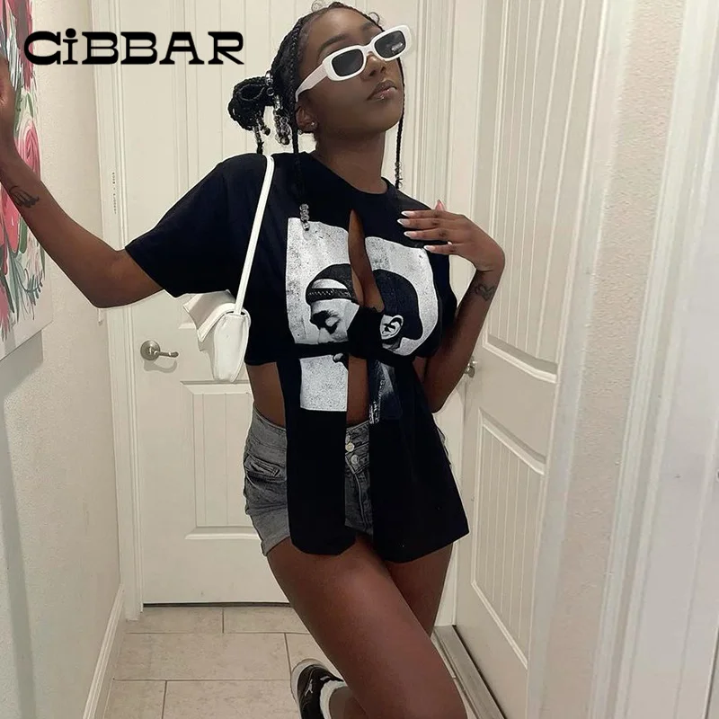 

Асимметричная женская футболка с разрезом CIBBAR Baddie, уличная одежда, модные черные рубашки с мультяшным принтом, летние топы с коротким рукав...