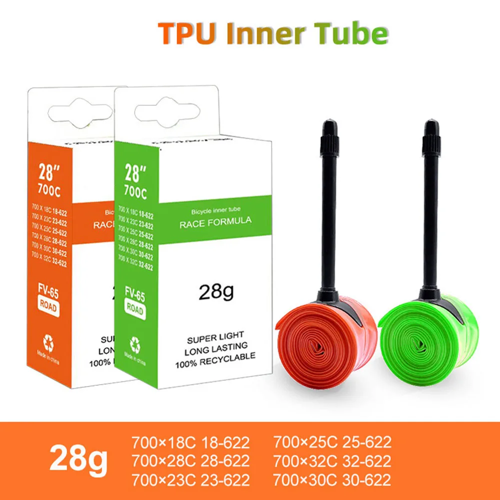 

Ultralight Bike Inner Tube 700c 1 8/23/25/28/30/32C Road MTB Bicycle TPU Tire 65mm Length Valve Super Light Good Toughness Parts