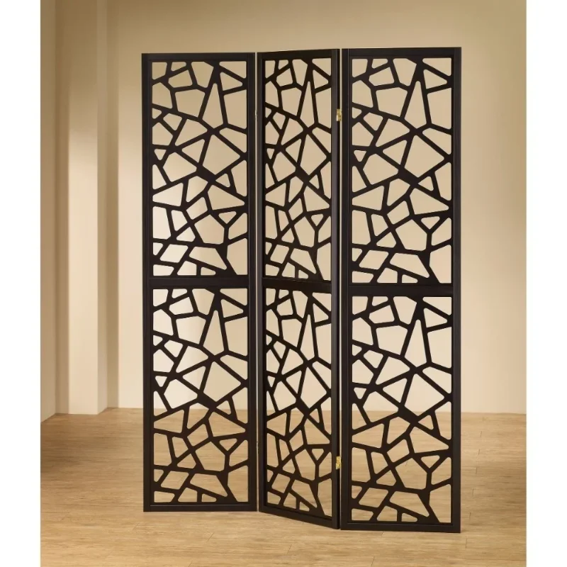 

Intricate Mosaic Cutouts Folding Screen, Black- Saltoro Sherpi