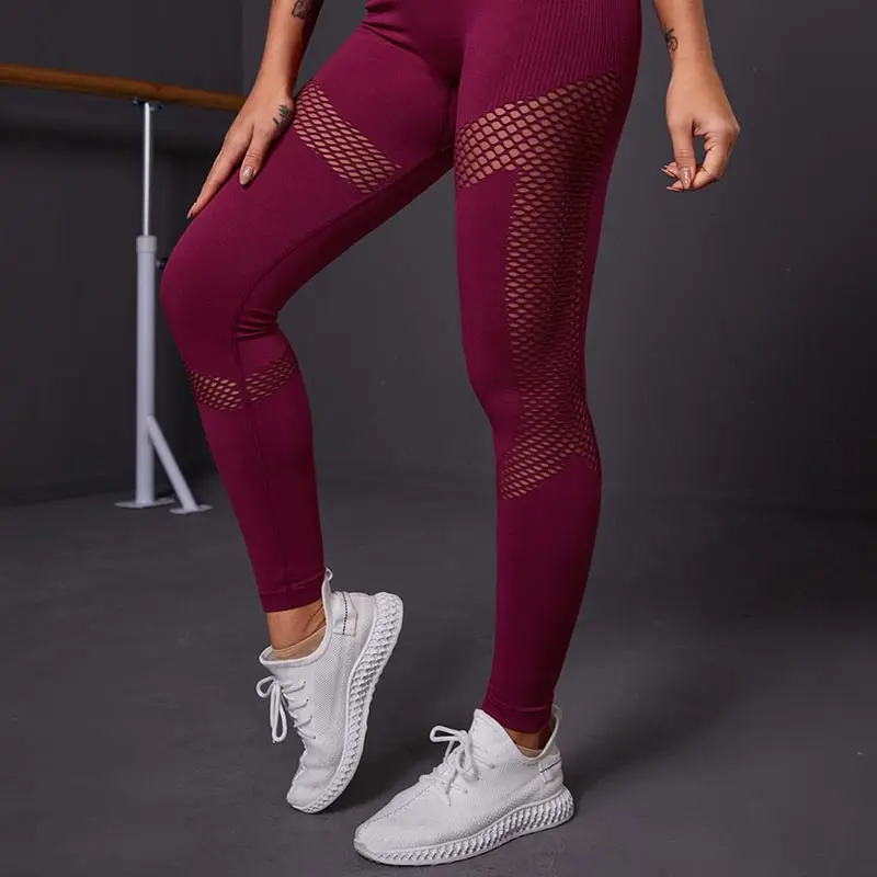 Women High Waist Hips Tight Leggings Seamless Stretch Hollow Sweatpants Stretch Yoga Push-Ups Fitness Sweatpants