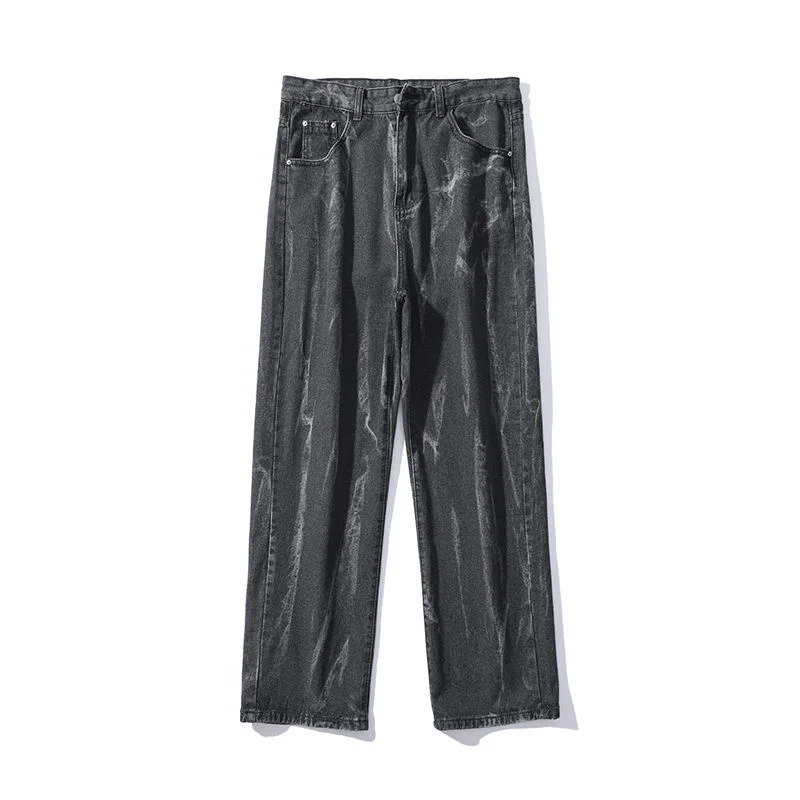 Blue Black Straight Jeans Men Fashion Retro Casual Tie Dye Jeans Men Streetwear Hip Hop Loose Denim Pants Mens Trouser S-2XL