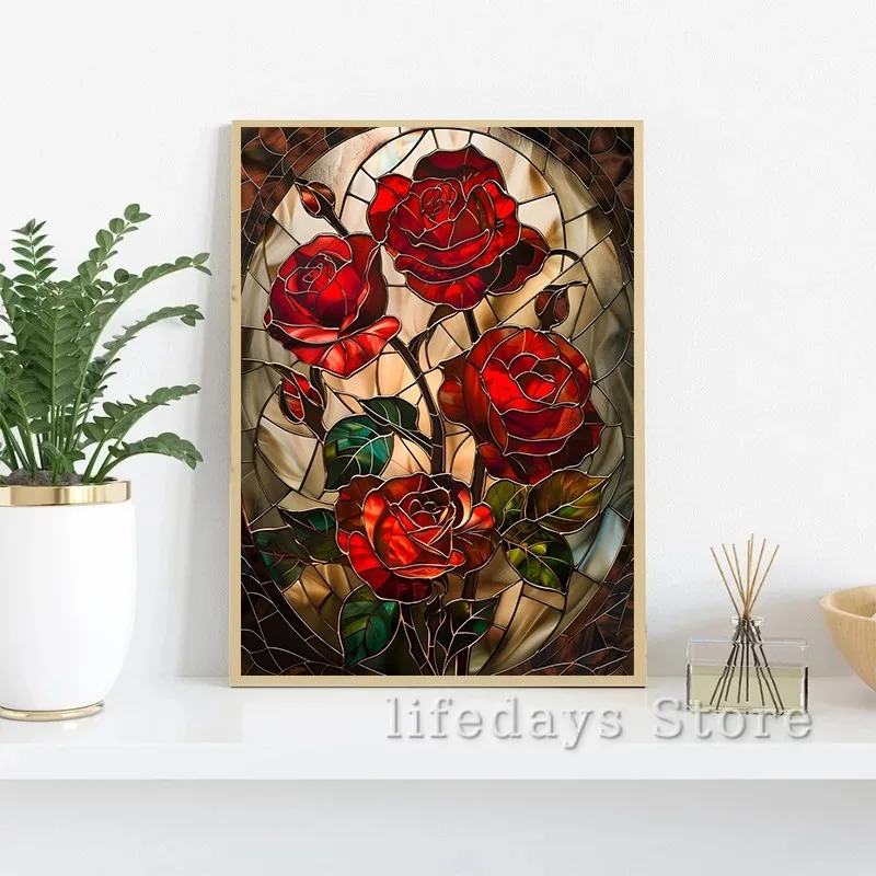 Цветочный витраж тюльпан Сакура подснежники подсолнечник роза плакат печать на