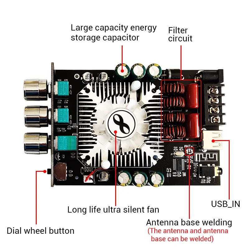 

Плата усилителя сабвуфера TDA7498E, Bluetooth 5,0, 2*160 Вт, 2,0 каналов