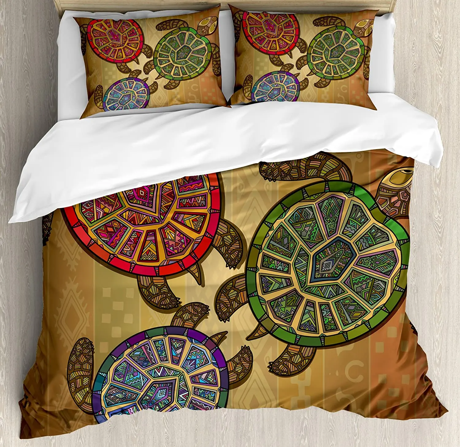 

Turtle Bedding Set For Bedroom Bed Home Three Ocean Turtles Ethic Style Animals Geometric Duvet Cover Quilt Cover And Pillowcase