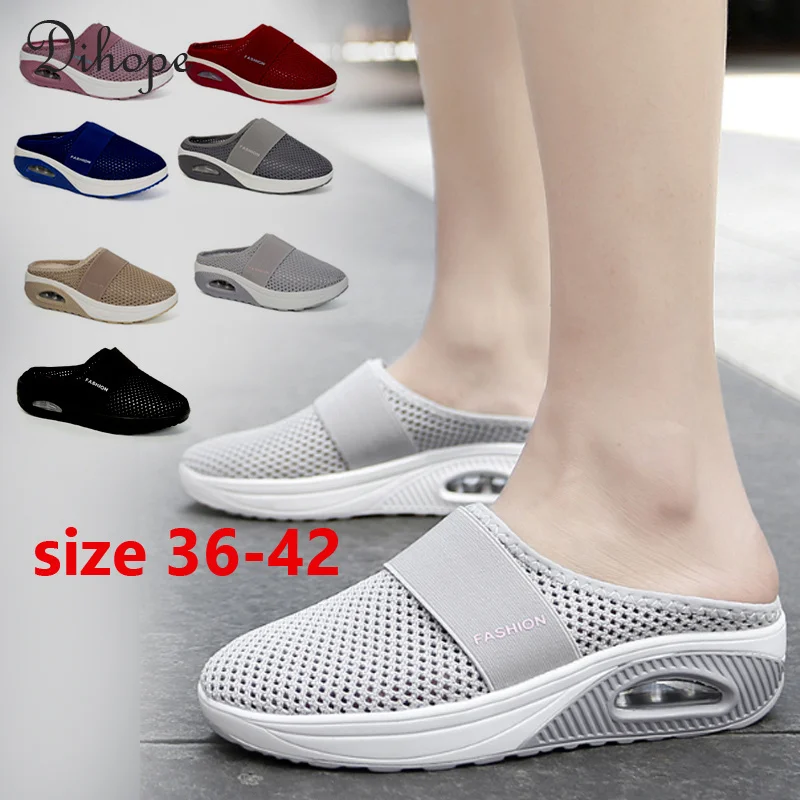 

Women Walking Shoes Air Cushion Slip-On Orthopedic Shoes Ladies Platform Mules Mesh Lightweight Slippers Wedge Female Sneakers