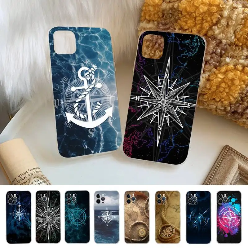 

World Map Compass Nautical Phone Case For iPhone 11 12 13 14 Mini Pro Max XR X XS TPU Clear Case For 8 7 6 Plus SE 2020