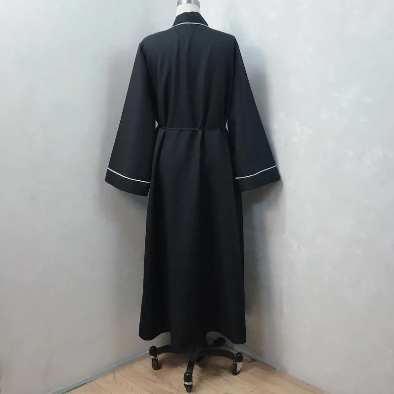 3 Piece Muslim Black Cardigan Eid Turkey Islamic Clothing for Women Stitching Overlock Open Abaya with Hijab Djellaba Robe