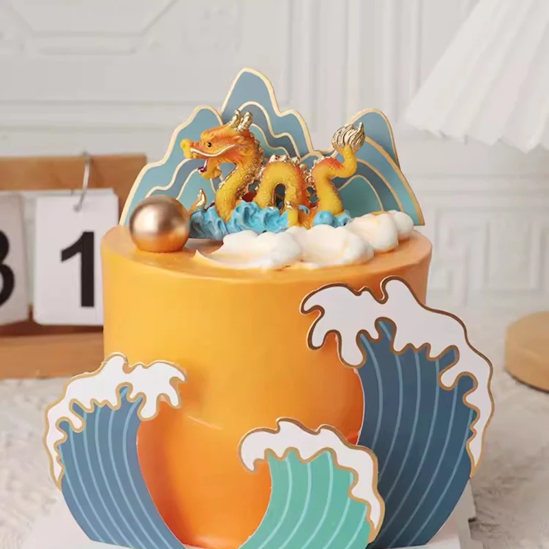 Счастливый торт в китайском стиле Топпер Дракон и Феникс день рождения ранний