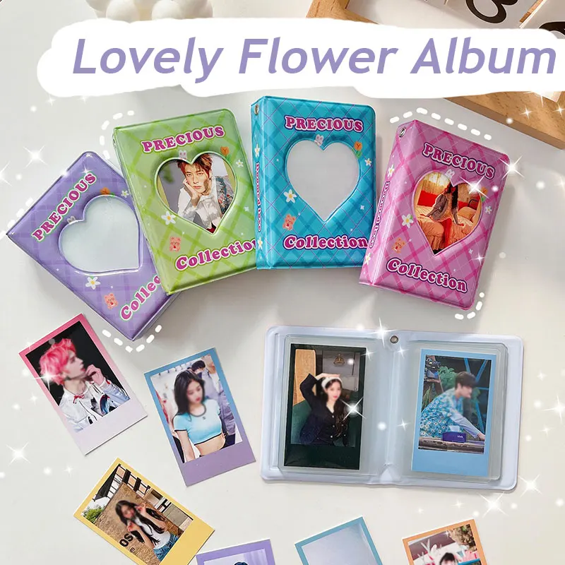

3 Inch Mini Idol Postcard Photo Album Organizer Book 40 Pocket Heart Hollow Kpop Korea Star Picture Card Holder Storage Pvc Case