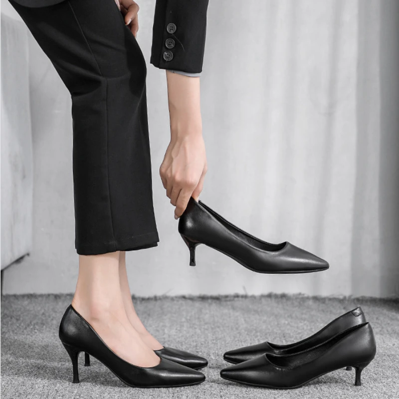 

Новинка весны 2023, модные женские туфли BCEBYL на высоком каблуке, кожаные остроносые туфли для офиса, женские туфли на высоком каблуке