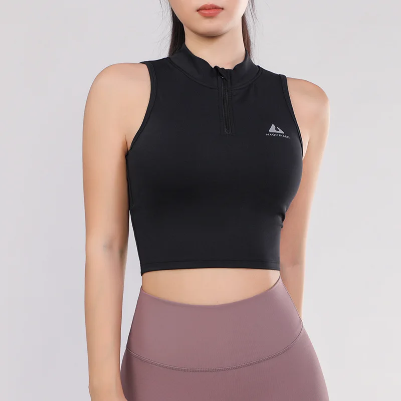 Hot Women Zipper Push Up Vest Underwear Shockproof Breathable Gym Fitness Athletic Running Yoga Sport Tops
