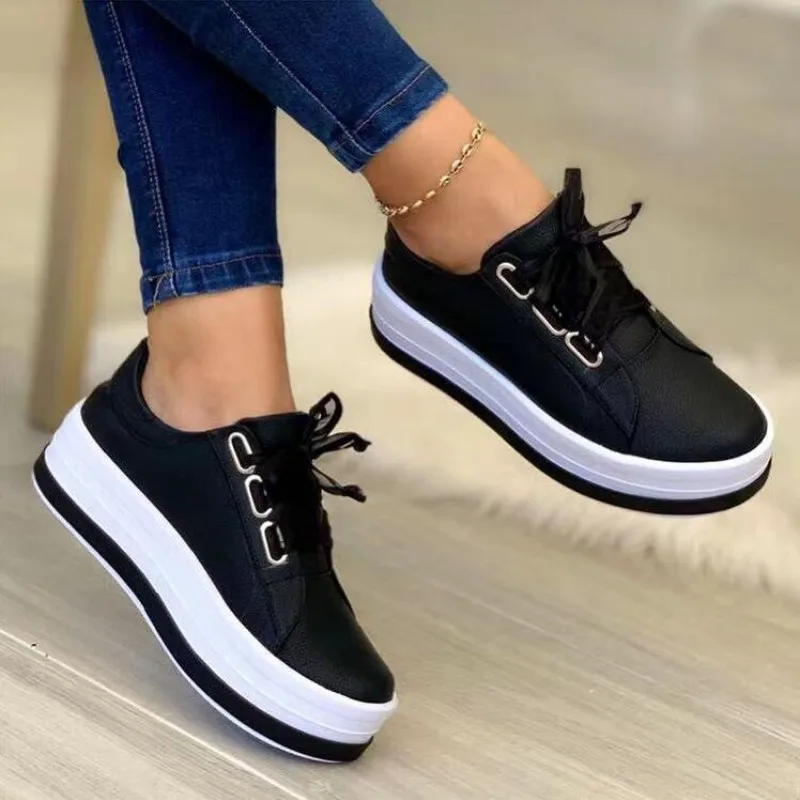 Autumn Women Sports Shoes Lady Vulcanized Shoes Outdoor Platform Shoes Female Casual PU Fashion Sneakers Women Wedge Flats