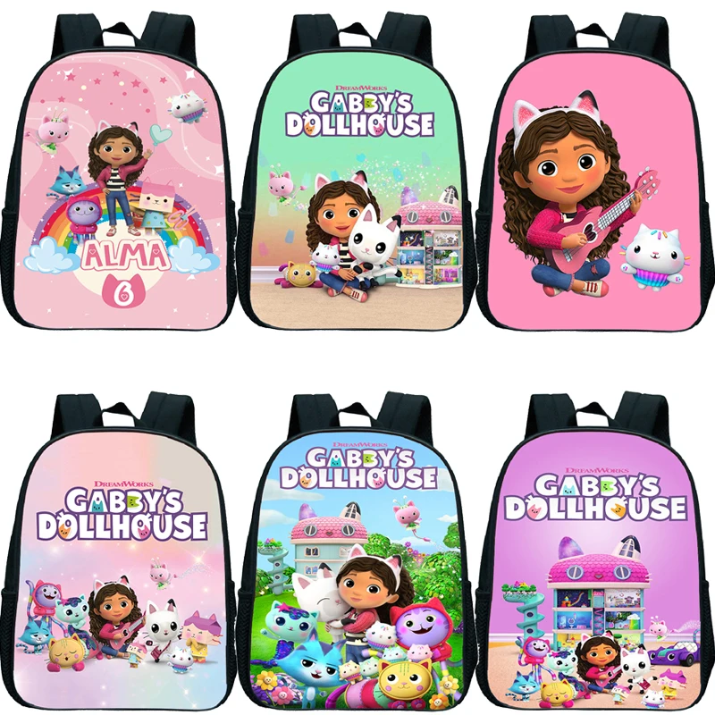 Cute Gabby's Dollhouse Backpack School Bag Girls Schoolbag Primary Backpacks Kids Cartoon Bookbag Waterproof Rusksack Mochila