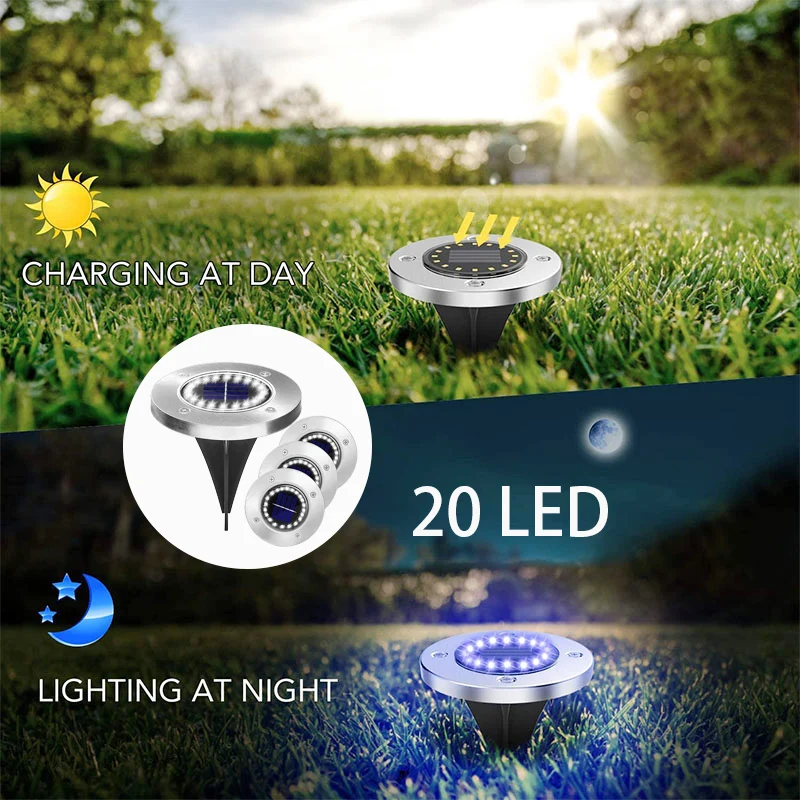 Уличная Водонепроницаемая наземная лампа на солнечной батарее 20 светодиодов