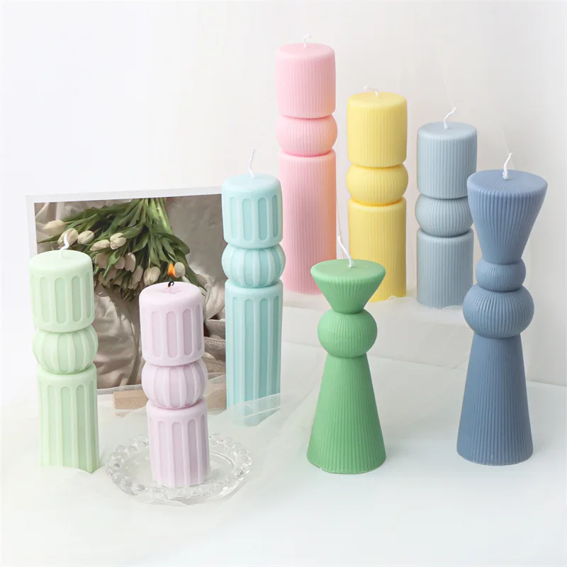 

3D Silicone Molds Geometric Abstract Cylinders Striped Pillar Aromatherapy Candles Making Supplies DIY Home Decor Soy Wax Moulds